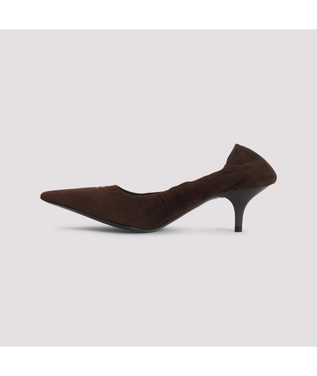 MIU MIU Коричневые замшевые лодочки на низком каблуке, фото 6
