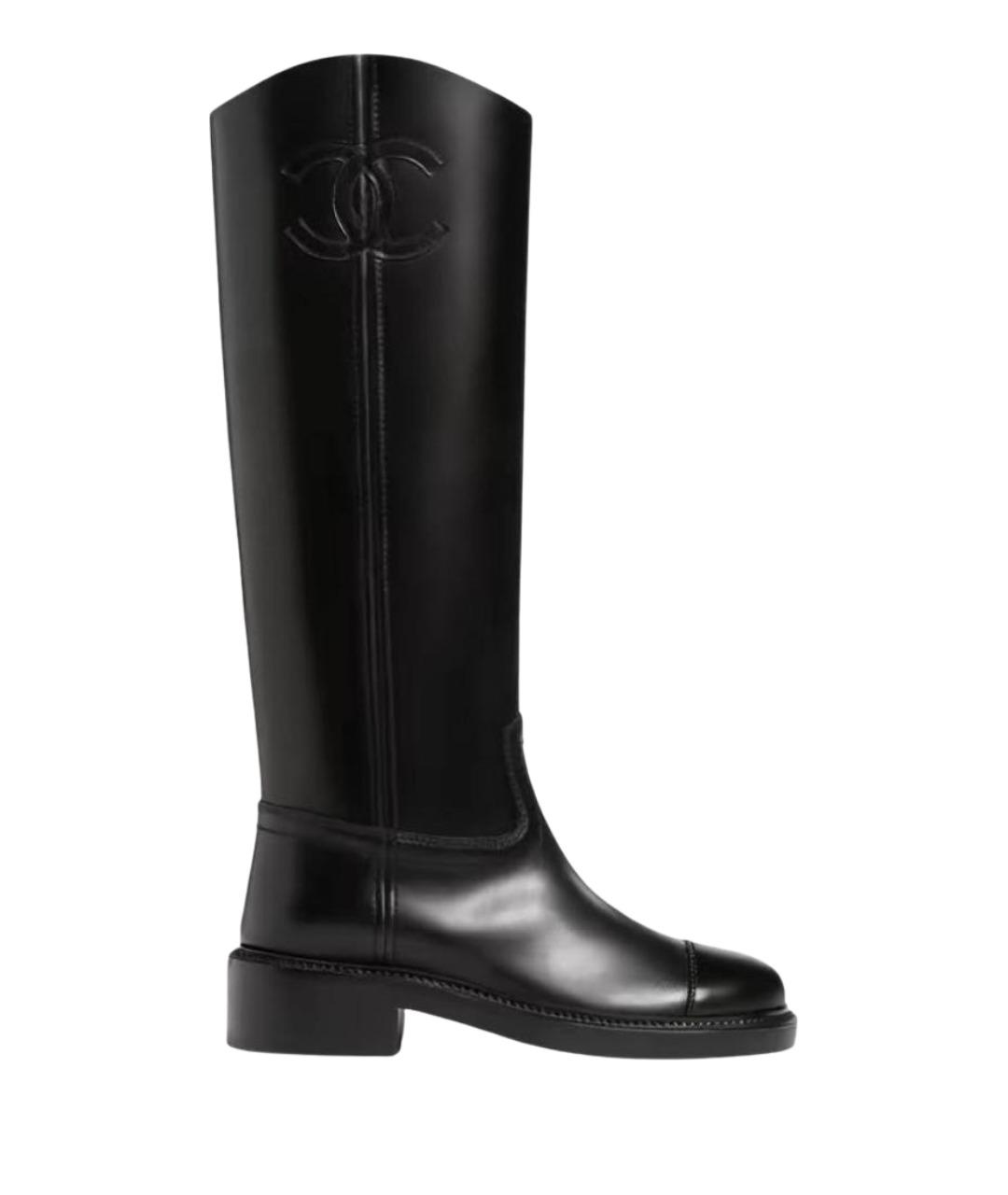 CHANEL Черные кожаные сапоги, фото 1