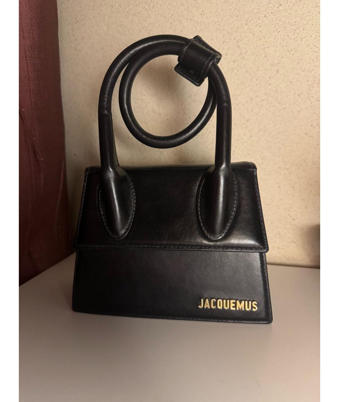 JACQUEMUS Черная кожаная сумка с короткими ручками, фото 4