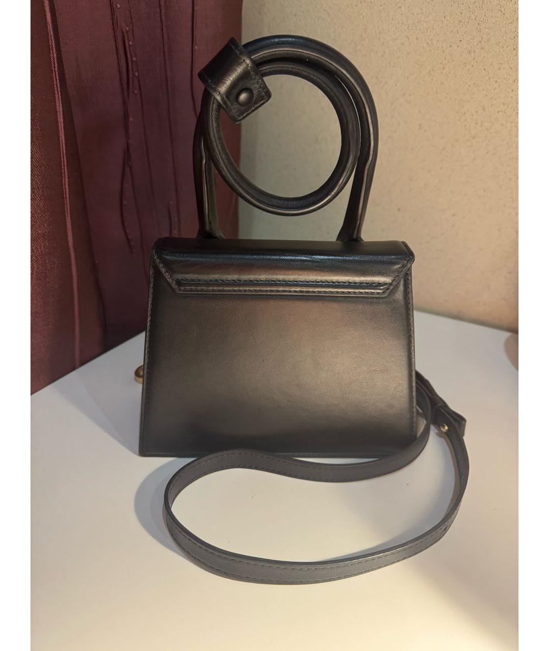 JACQUEMUS Черная кожаная сумка с короткими ручками, фото 2