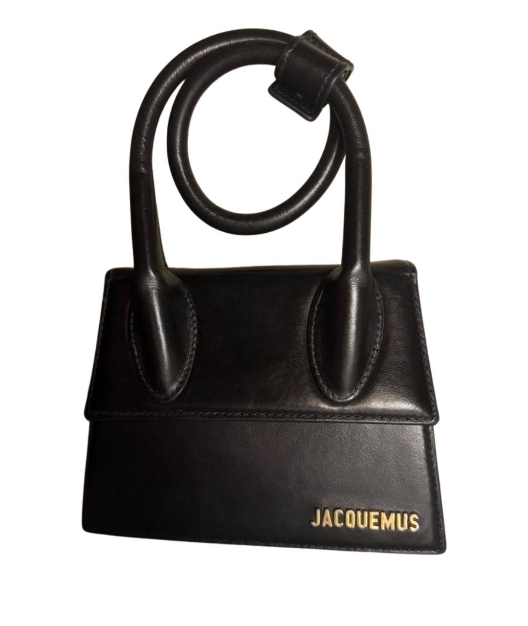 JACQUEMUS Черная кожаная сумка с короткими ручками, фото 1