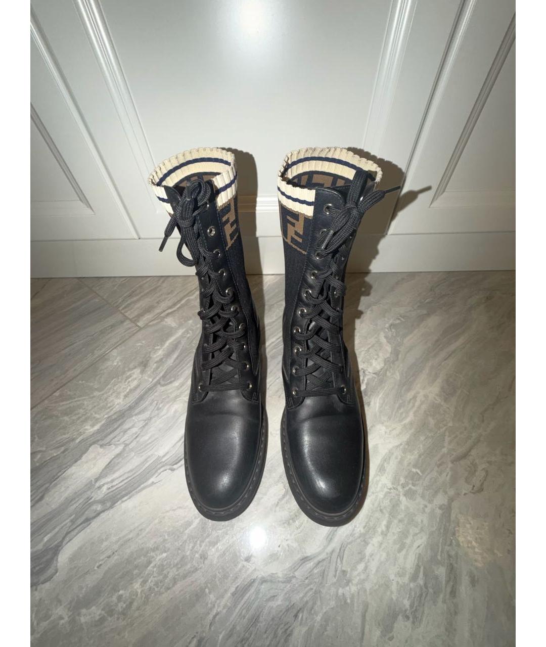 FENDI Черные кожаные ботинки, фото 2