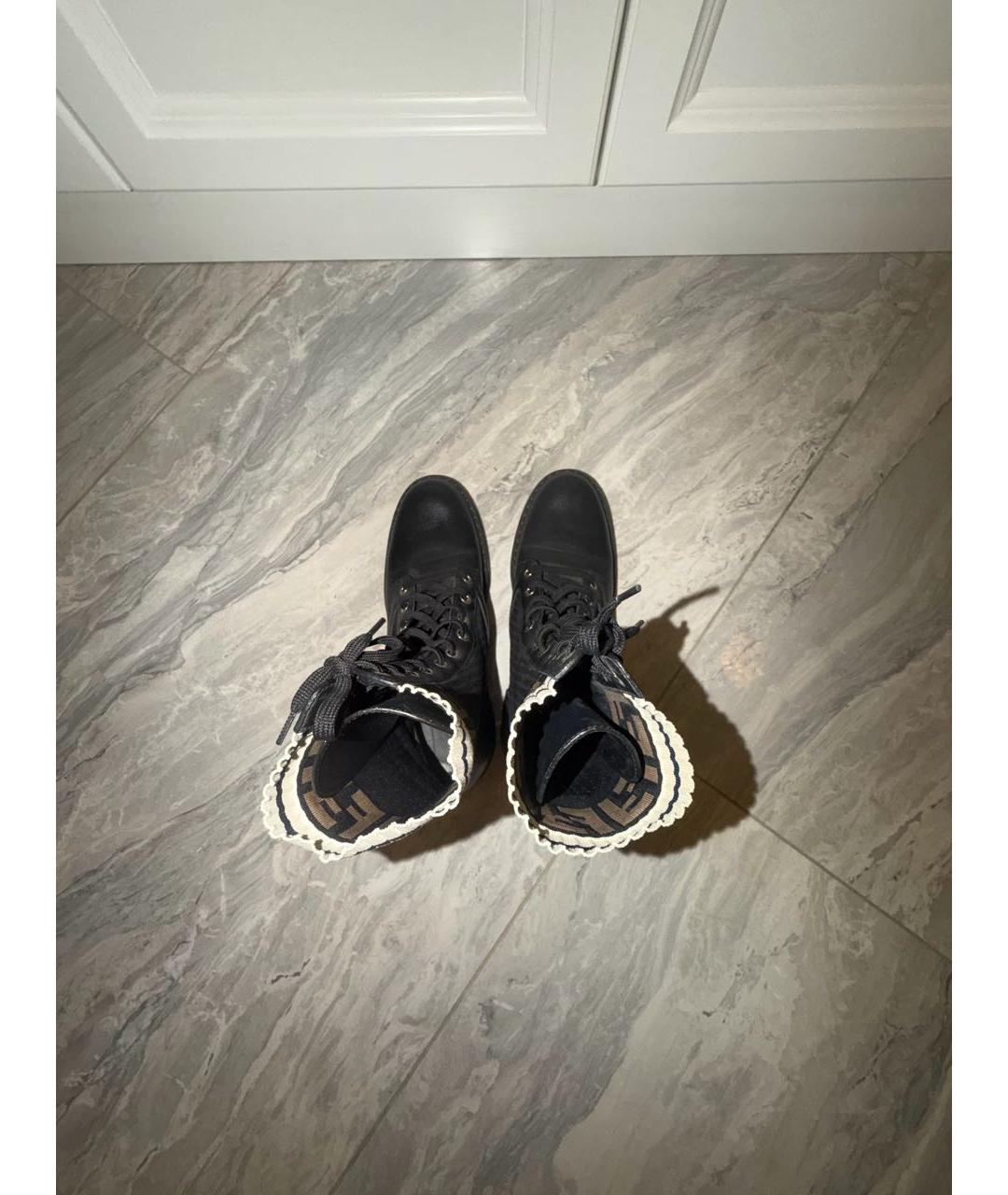 FENDI Черные кожаные ботинки, фото 3