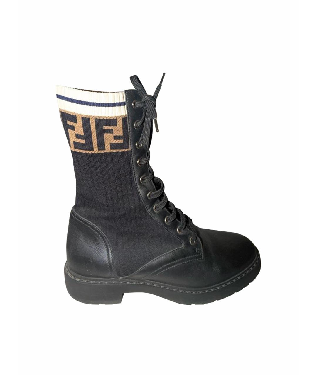 FENDI Черные кожаные ботинки, фото 1