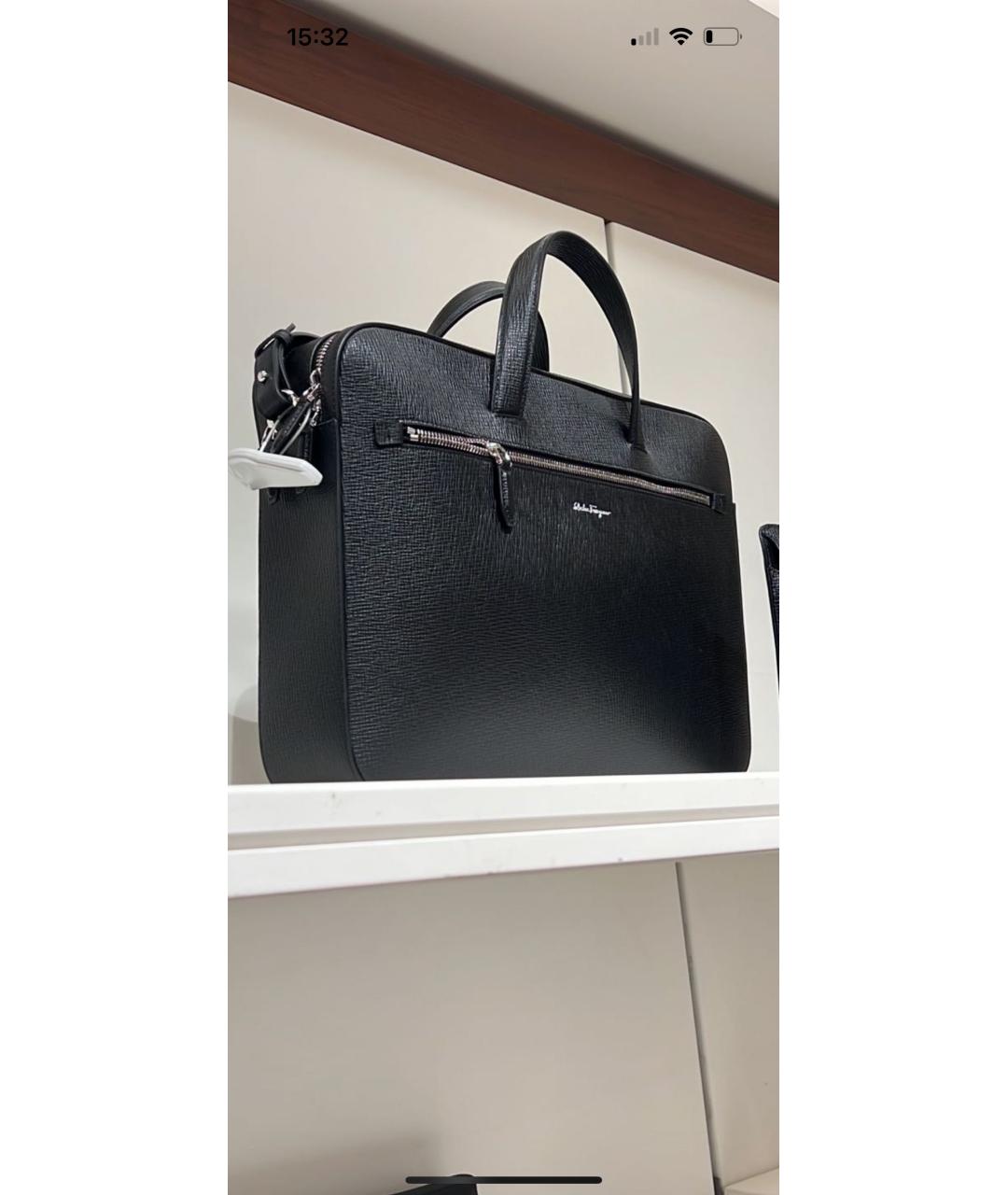 FERRAGAMO Черный кожаный портфель, фото 3