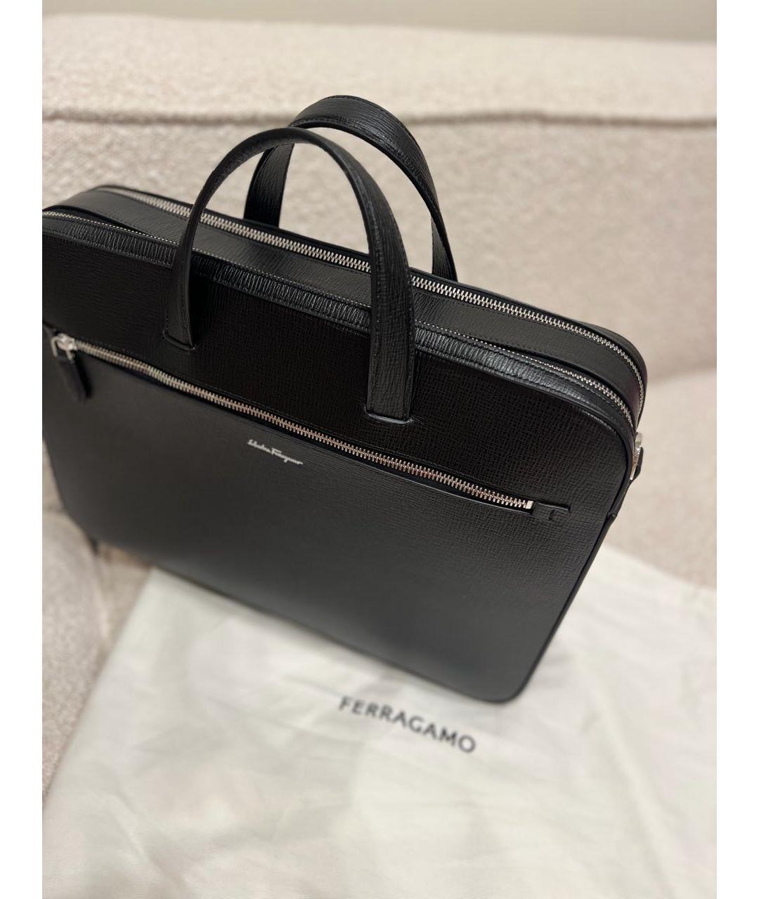 FERRAGAMO Черный кожаный портфель, фото 2
