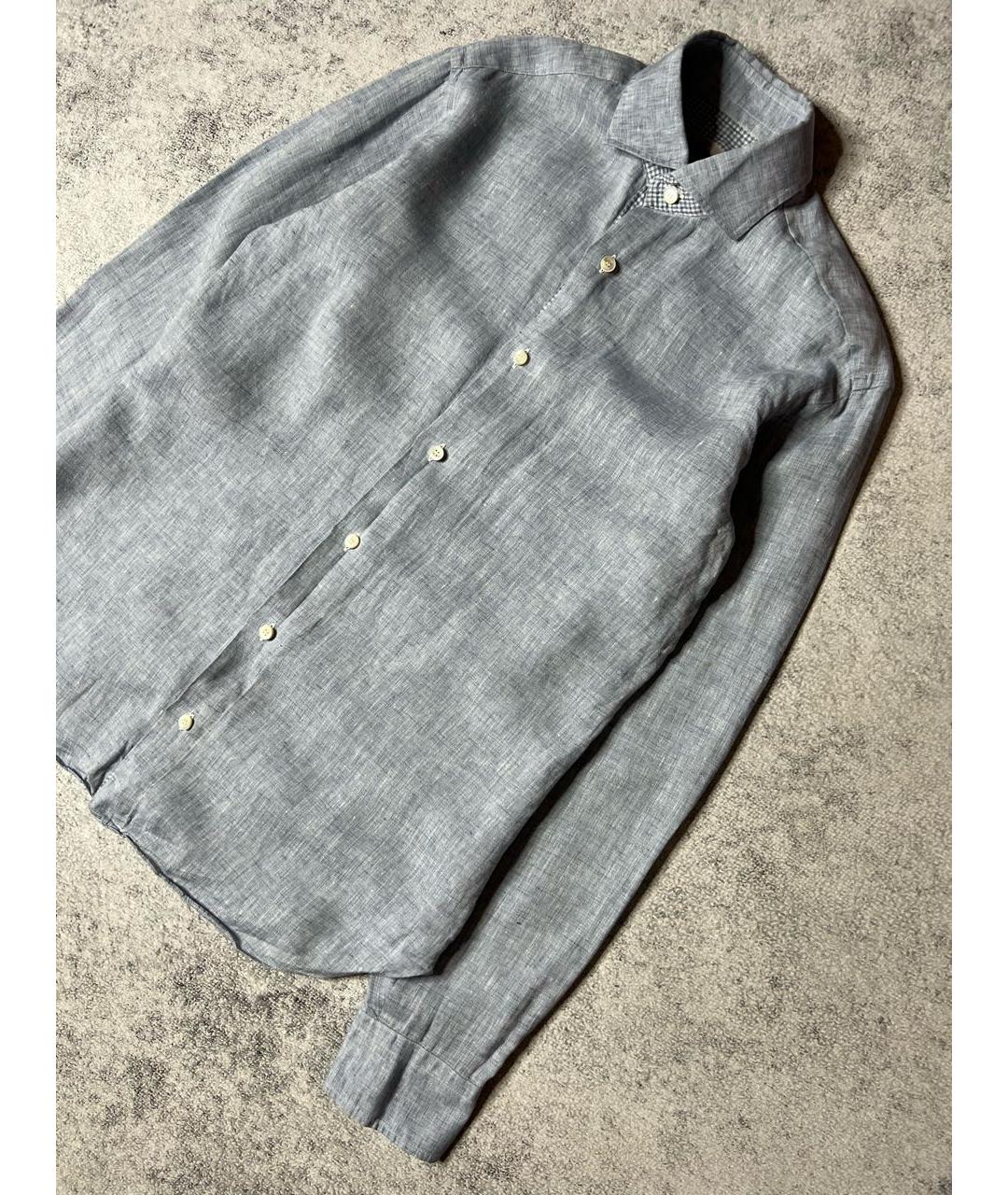 BRIONI Голубая льняная классическая рубашка, фото 3