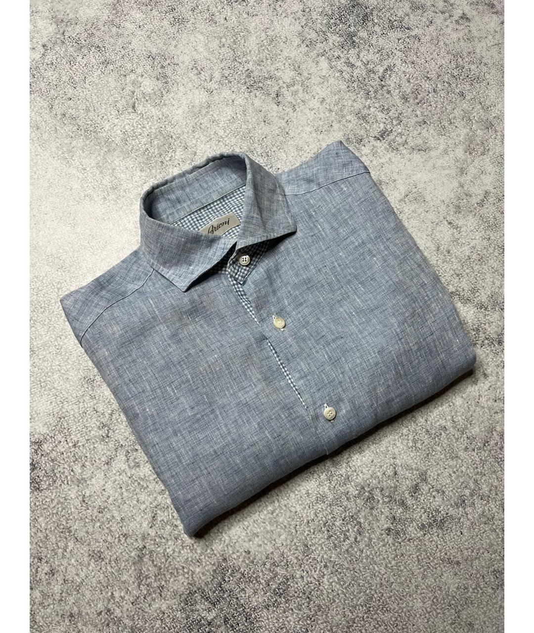 BRIONI Голубая льняная классическая рубашка, фото 2
