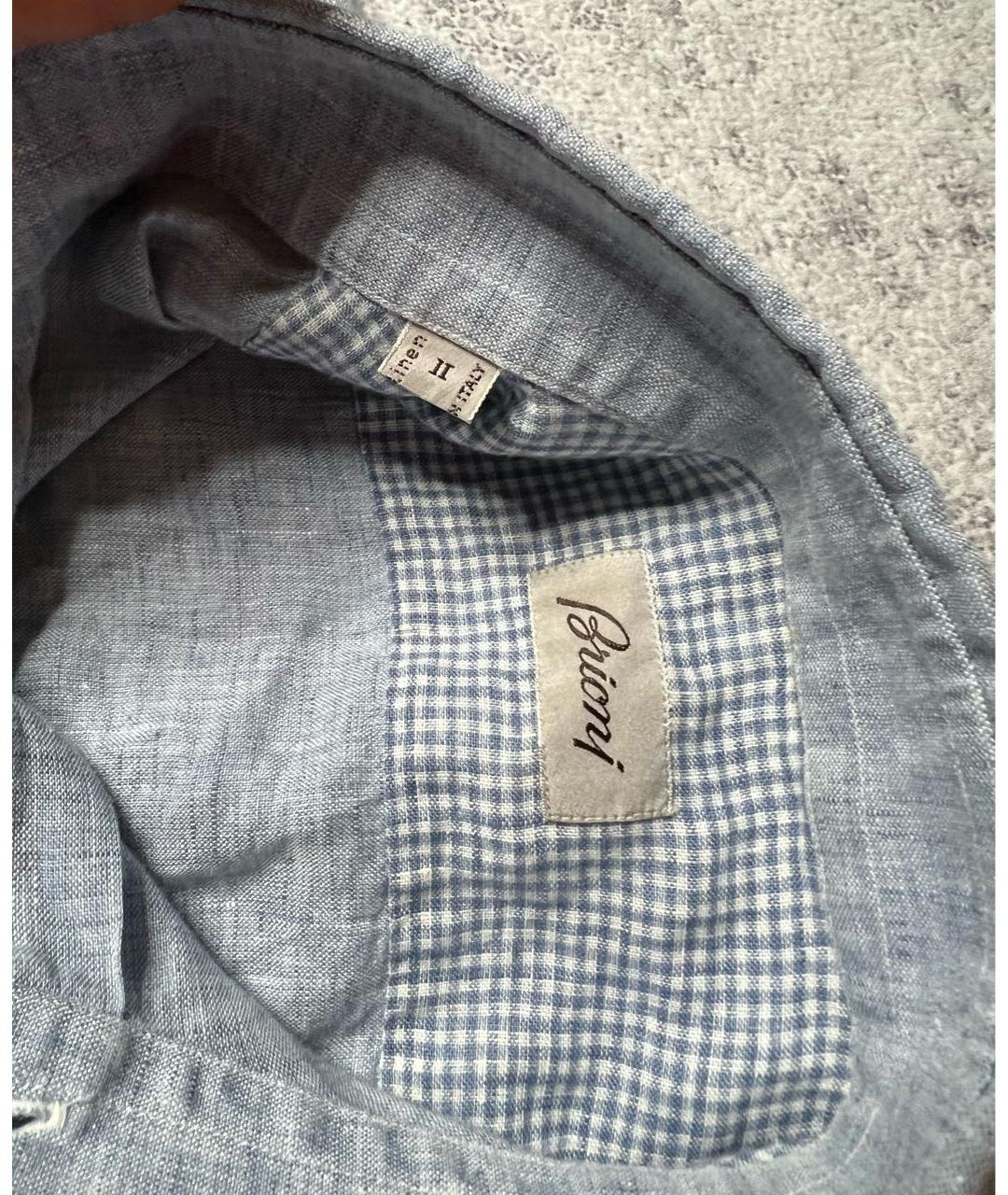 BRIONI Голубая льняная классическая рубашка, фото 5