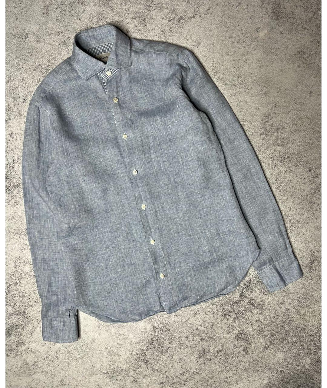 BRIONI Голубая льняная классическая рубашка, фото 7