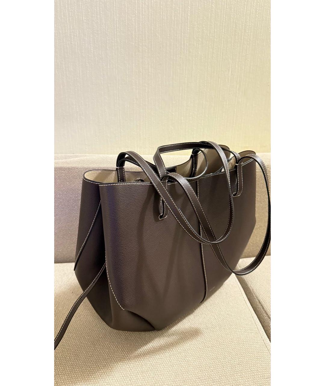 POLENE Коричневая кожаная сумка с короткими ручками, фото 2