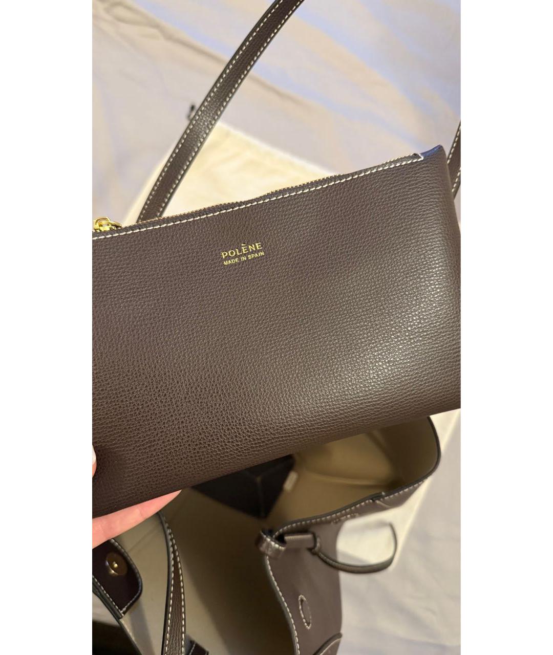 POLENE Коричневая кожаная сумка с короткими ручками, фото 5