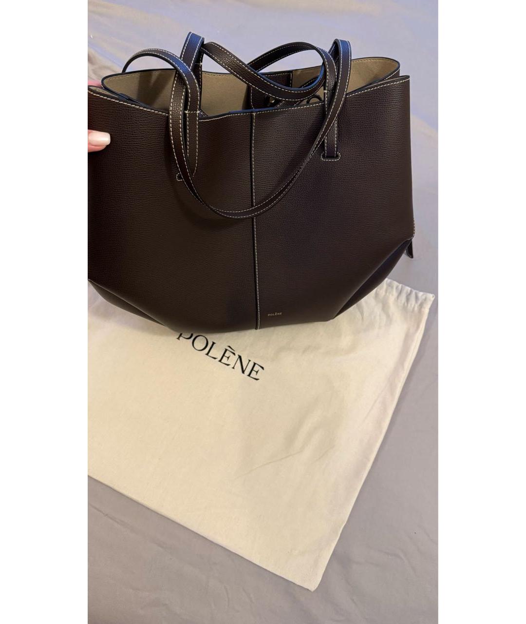 POLENE Коричневая кожаная сумка с короткими ручками, фото 8