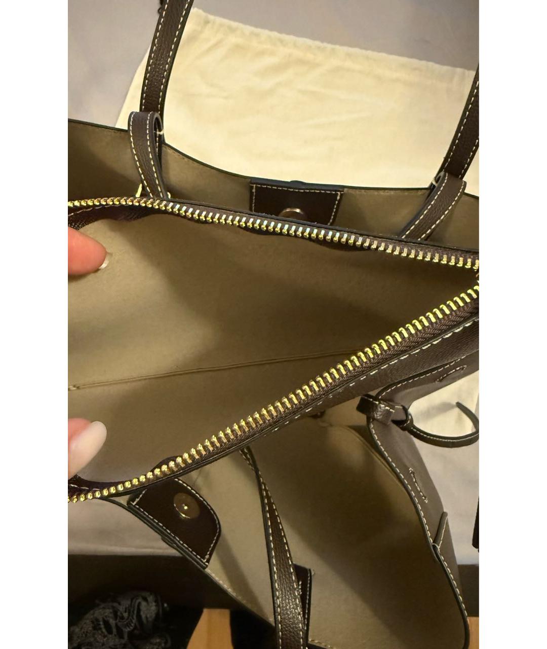 POLENE Коричневая кожаная сумка с короткими ручками, фото 7