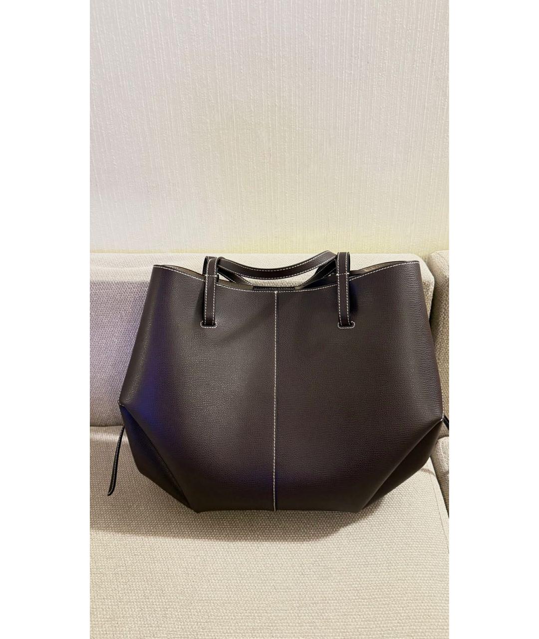 POLENE Коричневая кожаная сумка с короткими ручками, фото 3