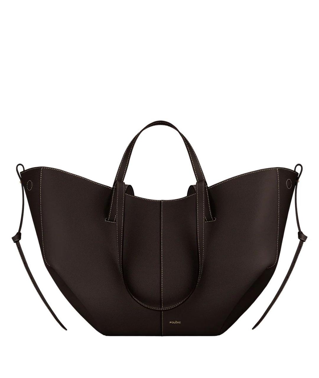 POLENE Коричневая кожаная сумка с короткими ручками, фото 9