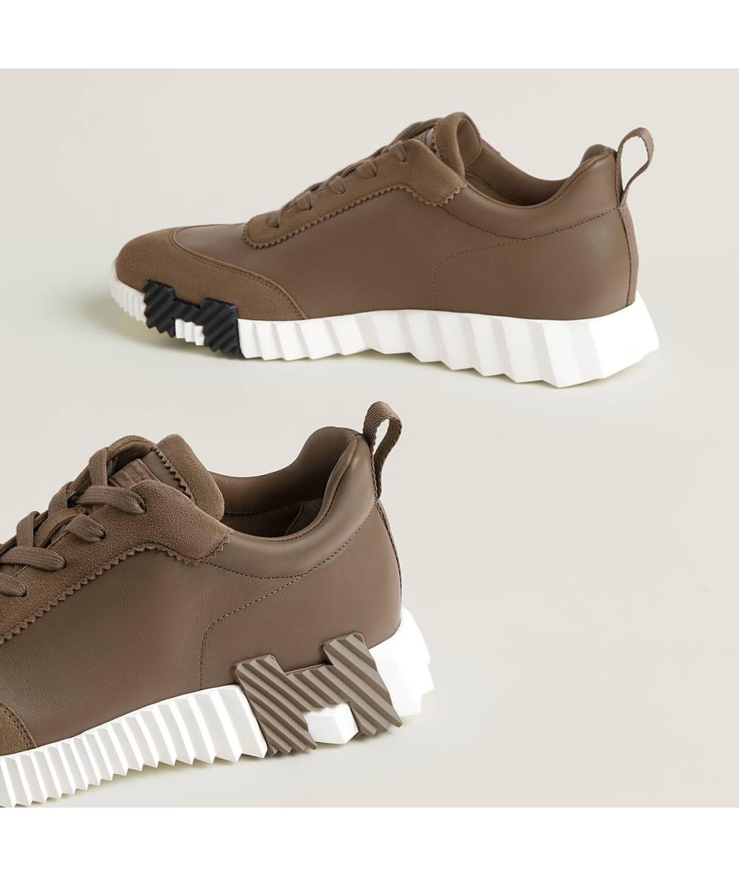 HERMES Коричневые кожаные низкие кроссовки / кеды, фото 4