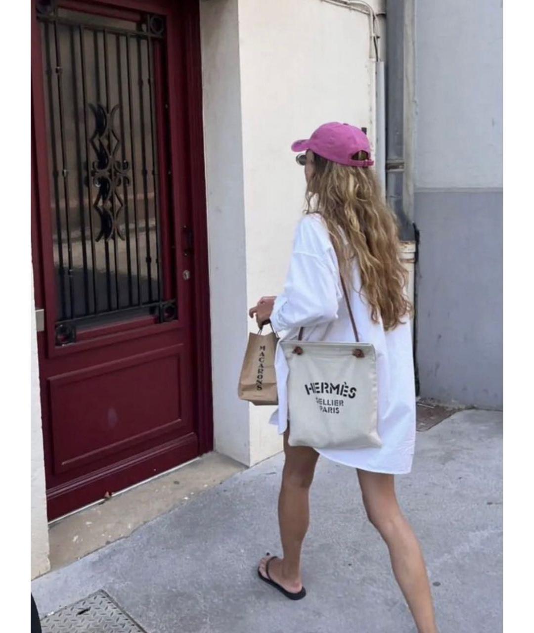 HERMES Бежевая тканевая сумка тоут, фото 5