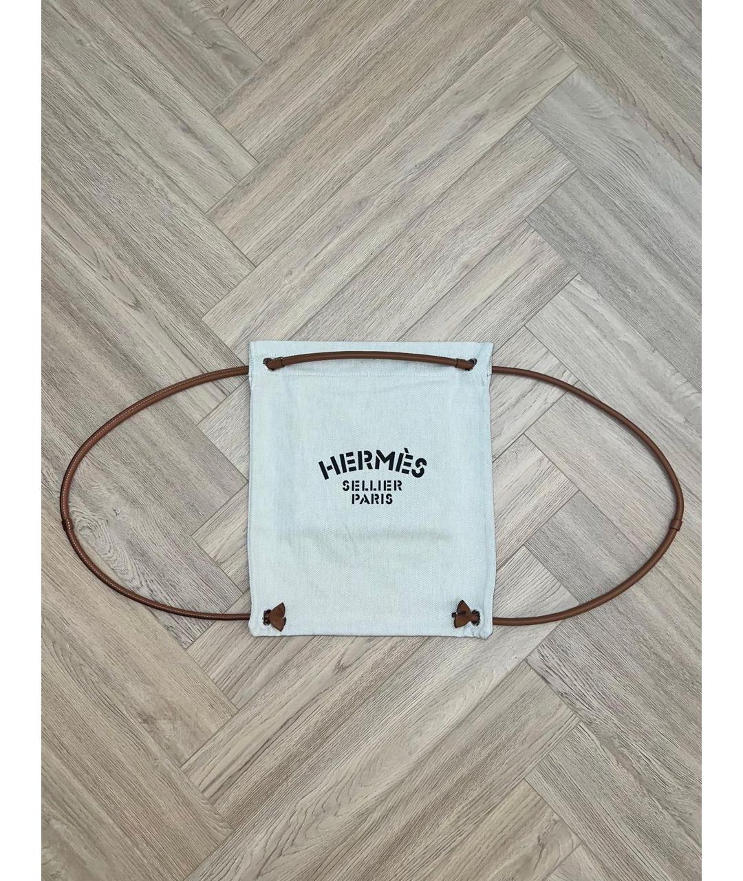 HERMES Бежевая тканевая сумка тоут, фото 6