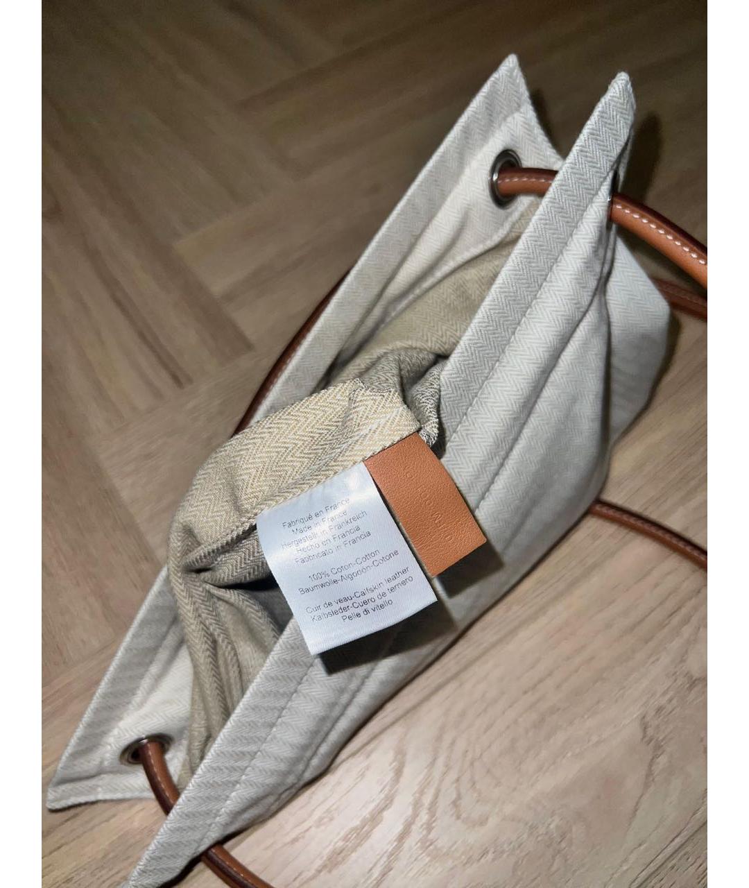 HERMES Бежевая тканевая сумка тоут, фото 4