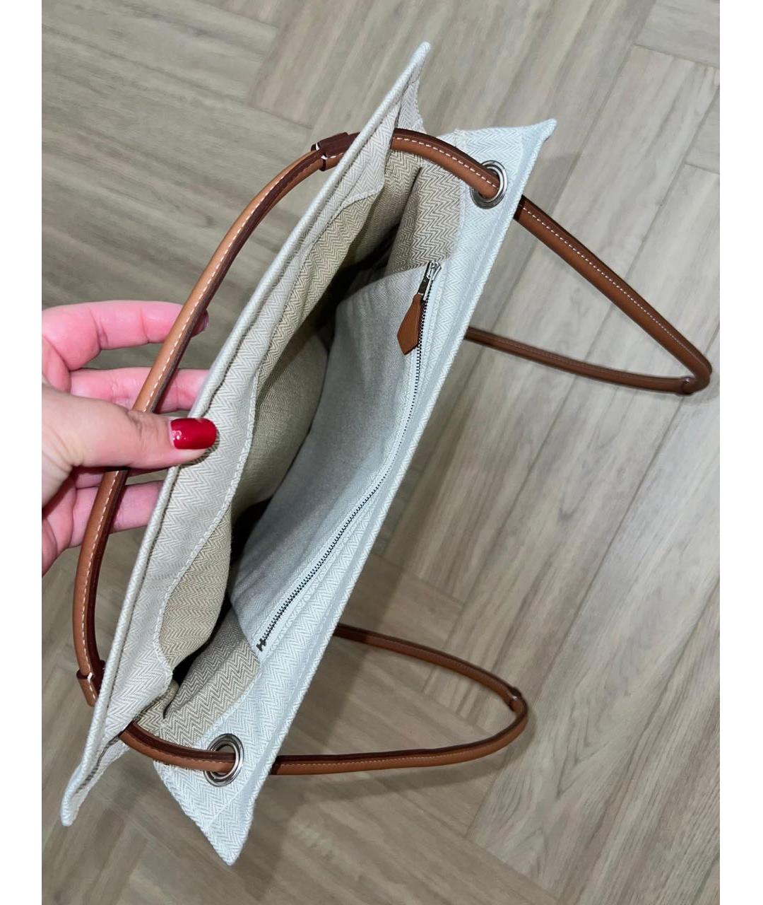 HERMES Бежевая тканевая сумка тоут, фото 3