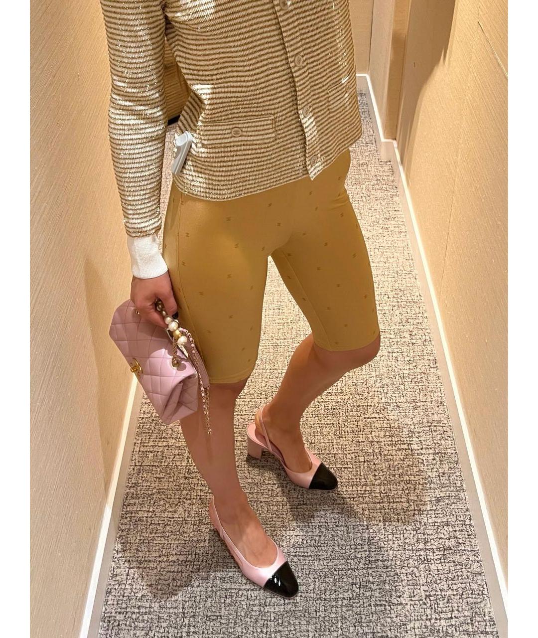 CHANEL Золотые хлопко-эластановые шорты, фото 8