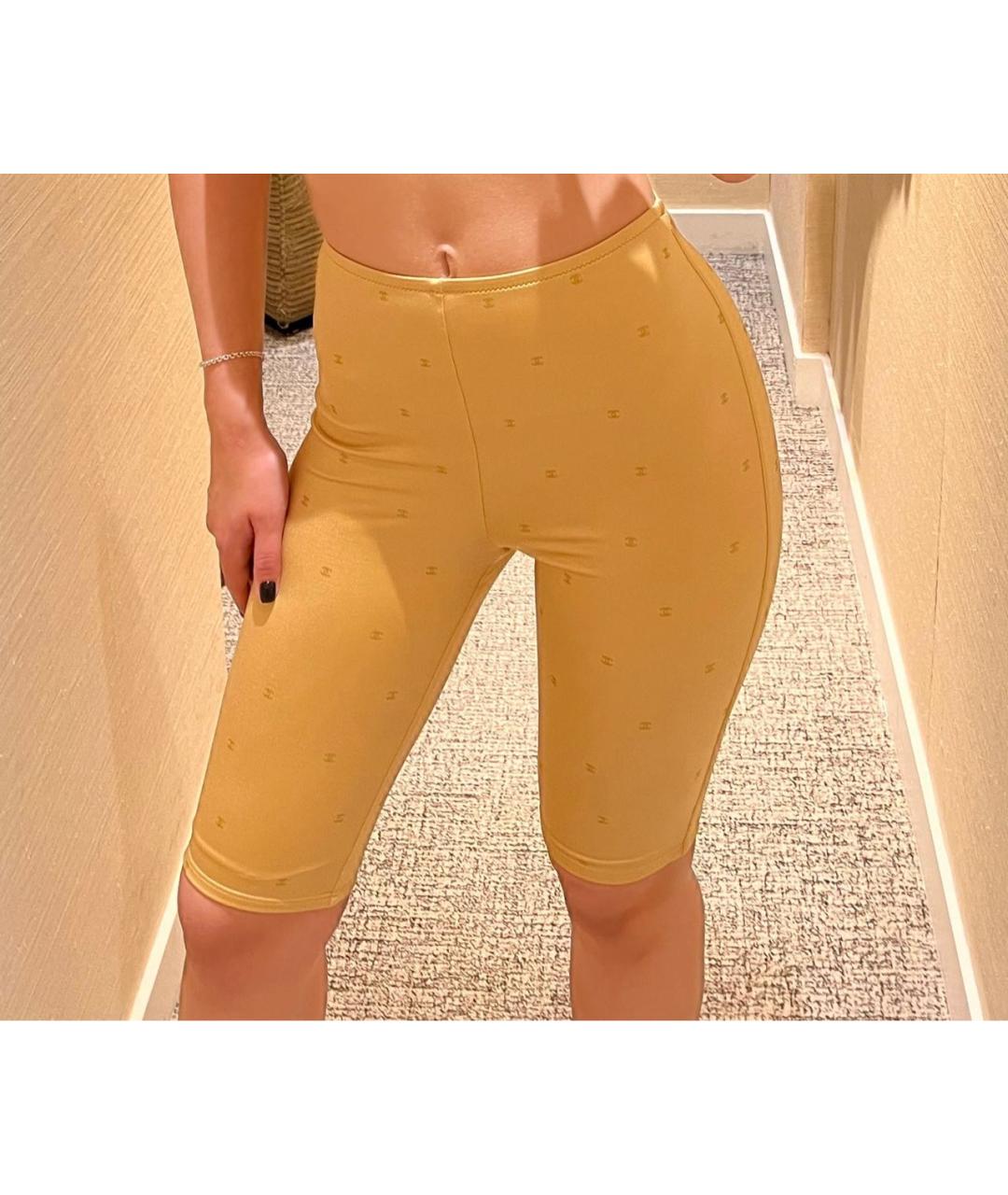 CHANEL Золотые хлопко-эластановые шорты, фото 5