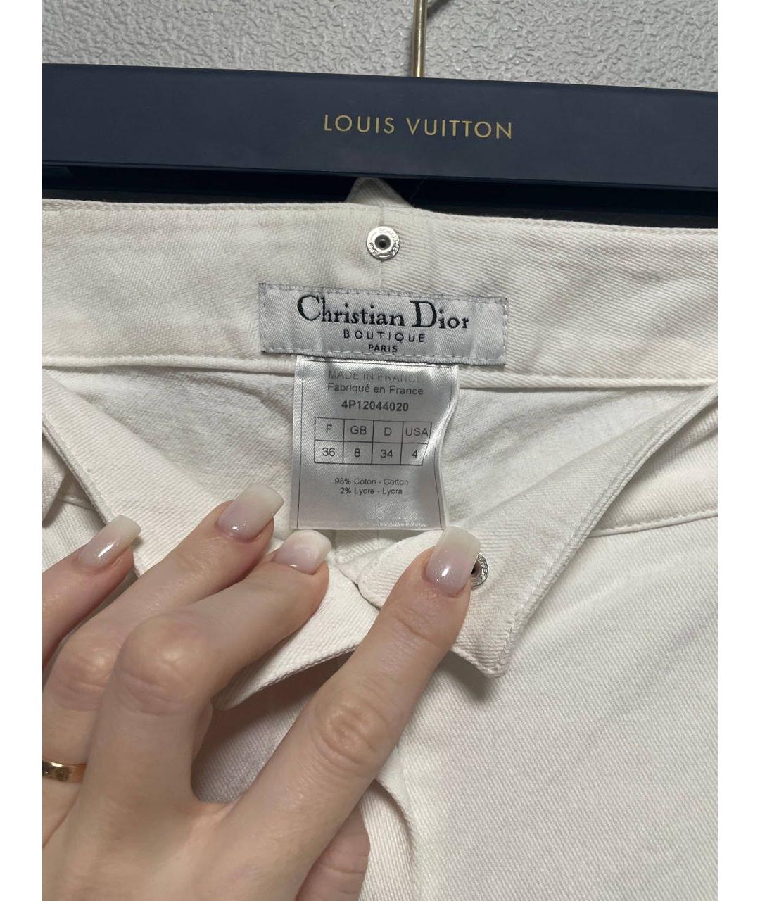 CHRISTIAN DIOR Белые хлопковые прямые брюки, фото 3