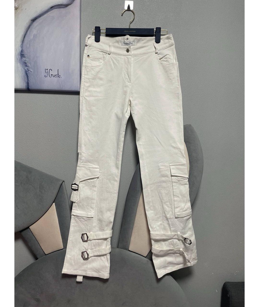 CHRISTIAN DIOR Белые хлопковые прямые брюки, фото 9
