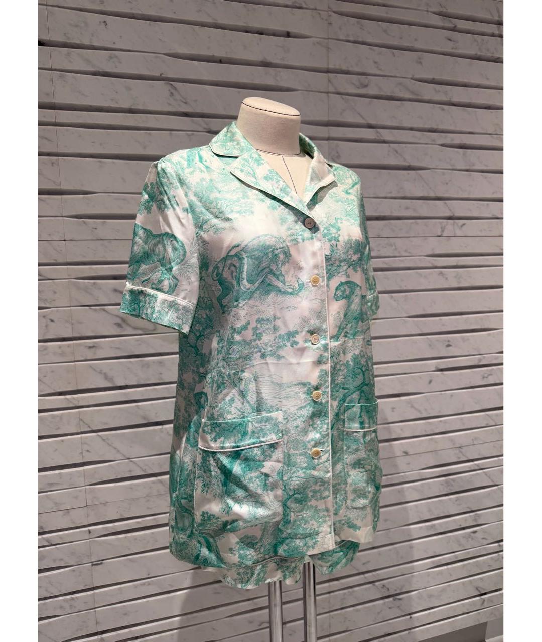 CHRISTIAN DIOR Бирюзовый шелковый костюм с брюками, фото 4