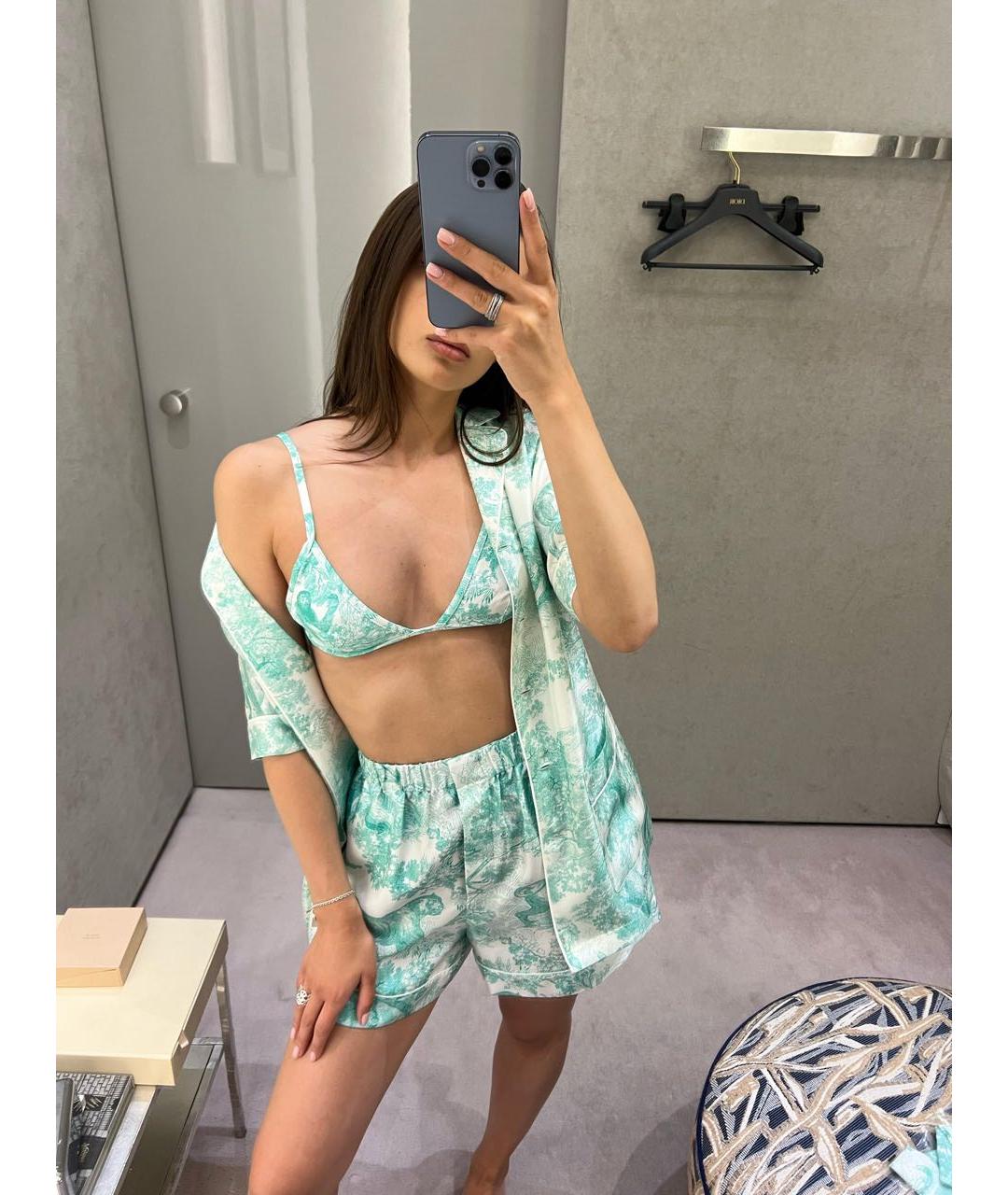 CHRISTIAN DIOR Бирюзовый шелковый костюм с брюками, фото 5