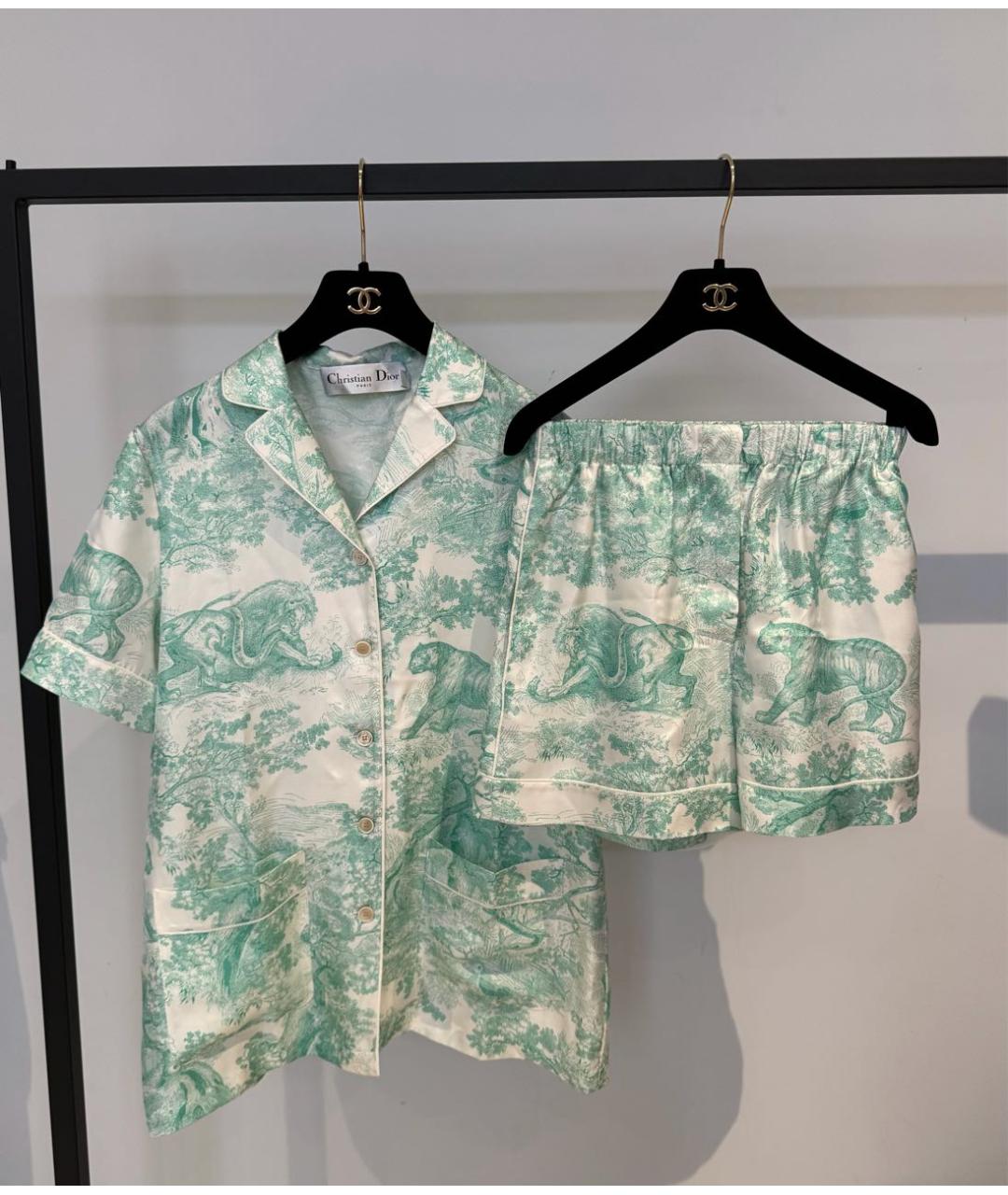 CHRISTIAN DIOR Бирюзовый шелковый костюм с брюками, фото 3