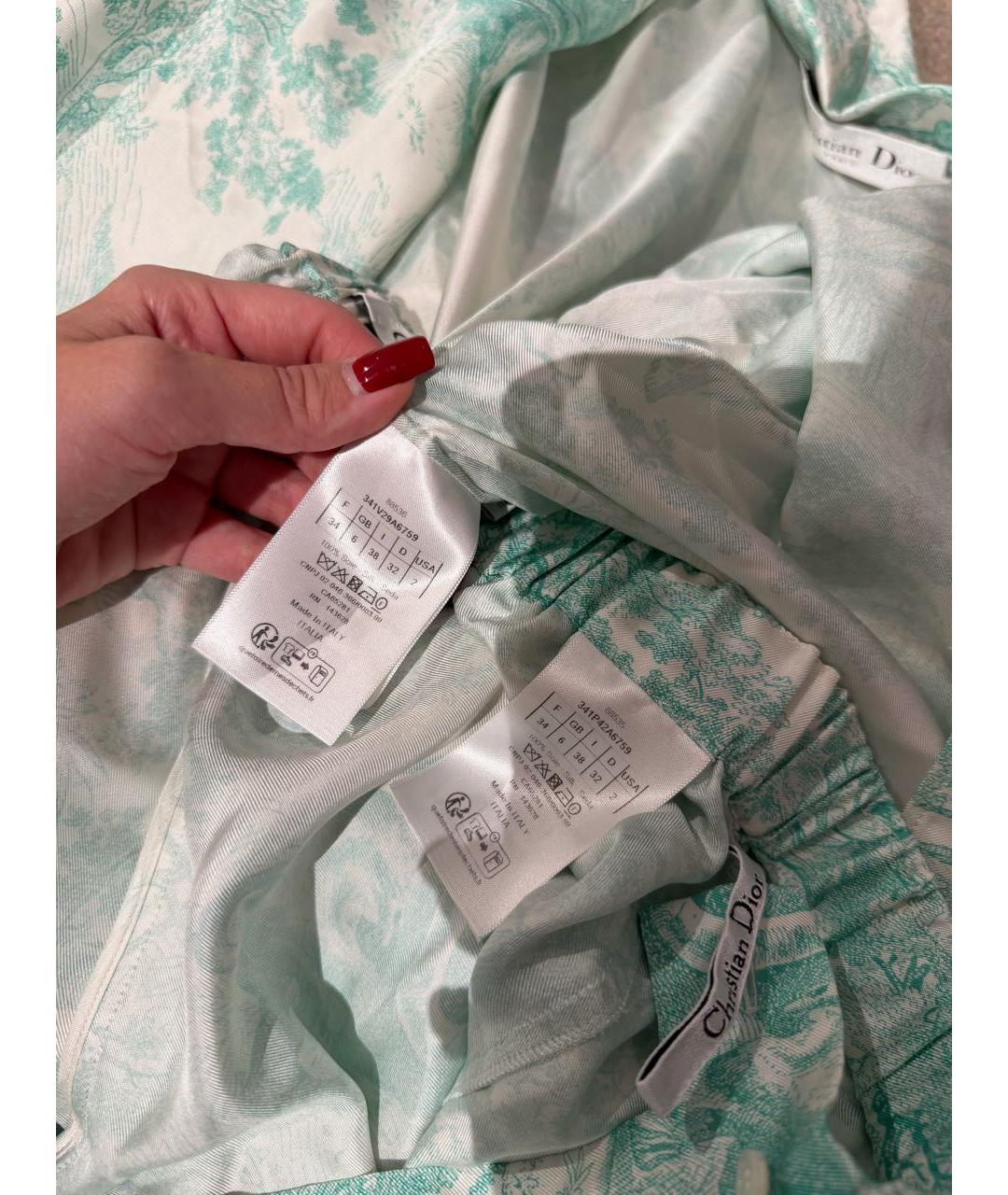 CHRISTIAN DIOR Бирюзовый шелковый костюм с брюками, фото 8
