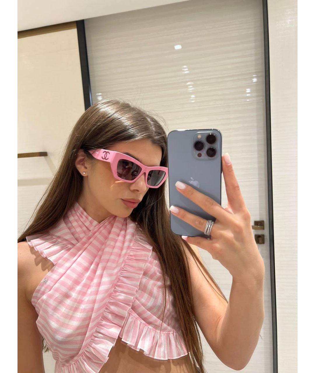 CHANEL Розовые пластиковые солнцезащитные очки, фото 5