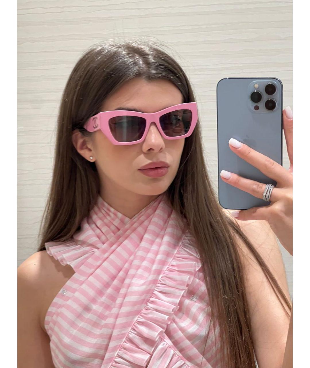 CHANEL Розовые пластиковые солнцезащитные очки, фото 6