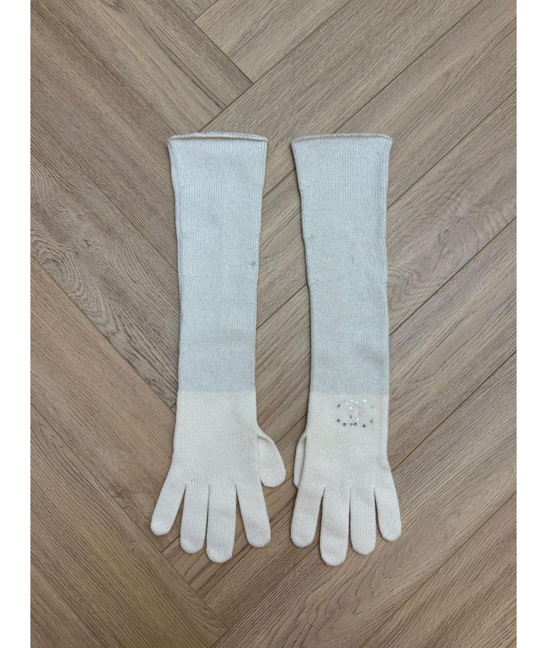 CHANEL Белые шерстяные перчатки, фото 4