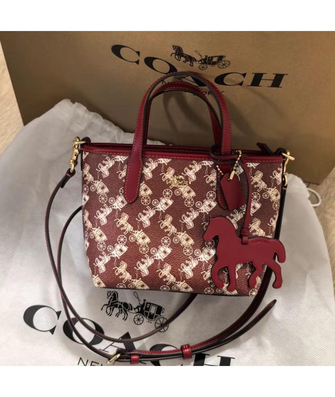COACH Красная кожаная сумка с короткими ручками, фото 4