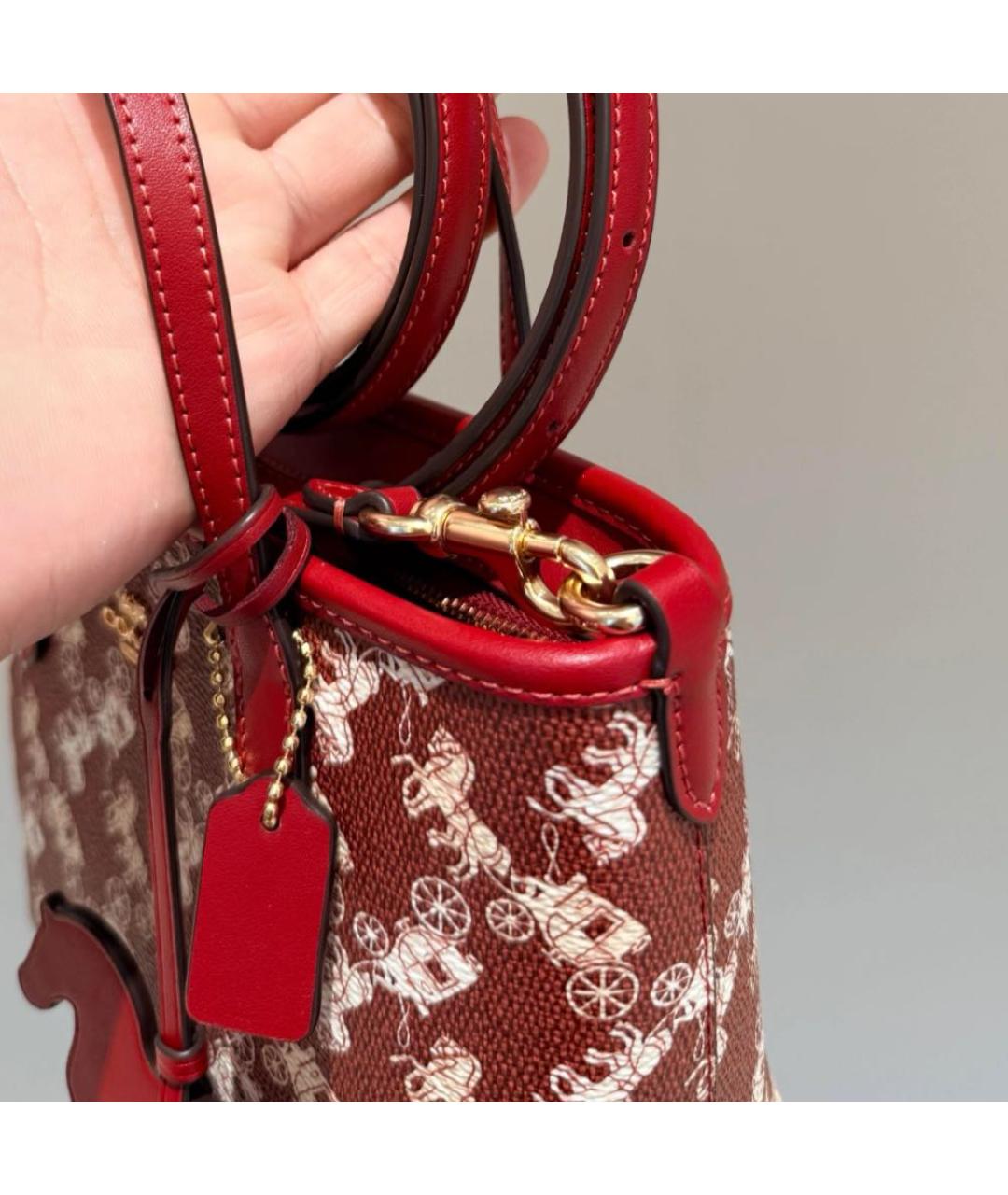 COACH Красная кожаная сумка с короткими ручками, фото 5