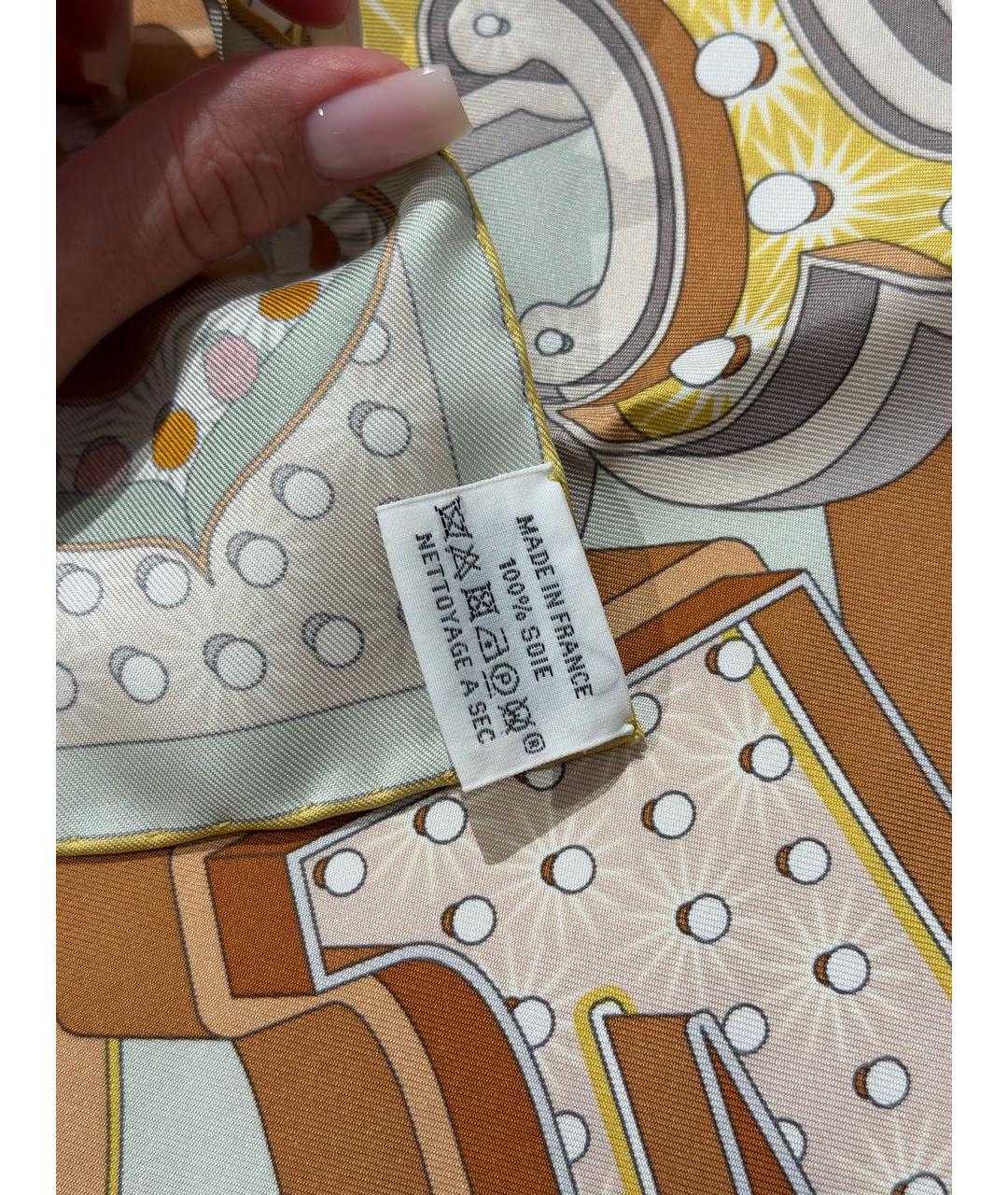 HERMES Салатовый шелковый платок, фото 2
