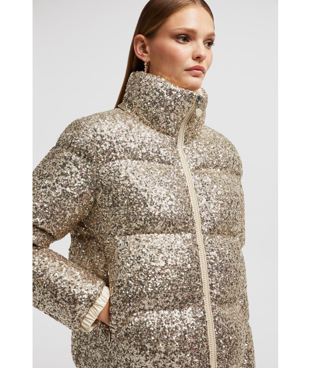 MONCLER Золотой полиэстеровый пуховик, фото 8