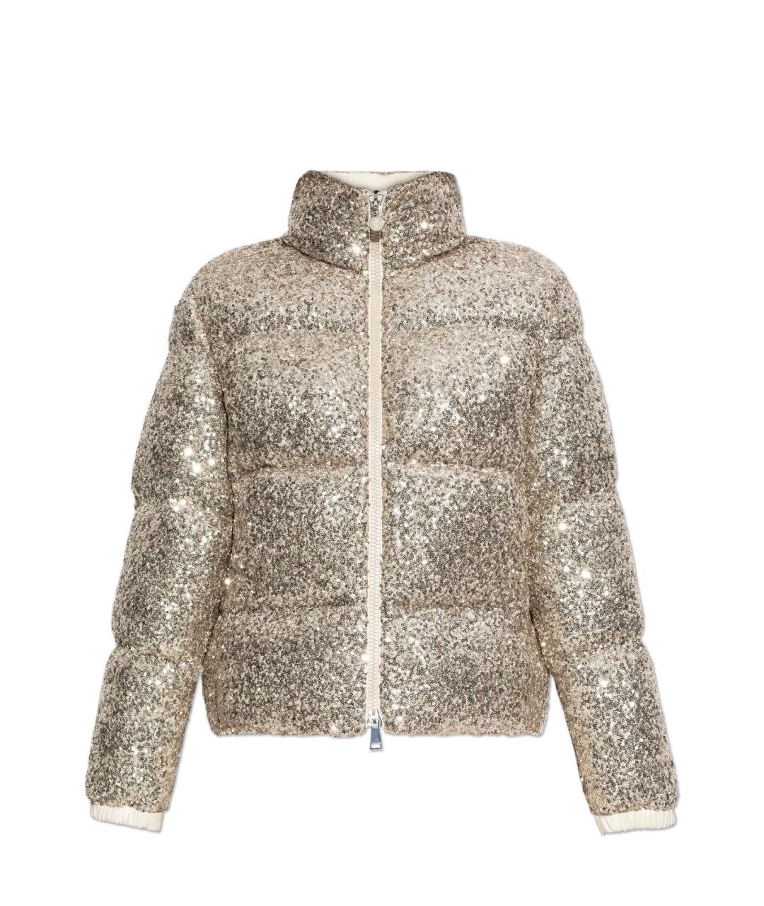 MONCLER Золотой полиэстеровый пуховик, фото 10