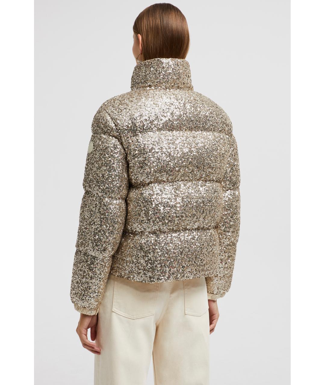 MONCLER Золотой полиэстеровый пуховик, фото 7