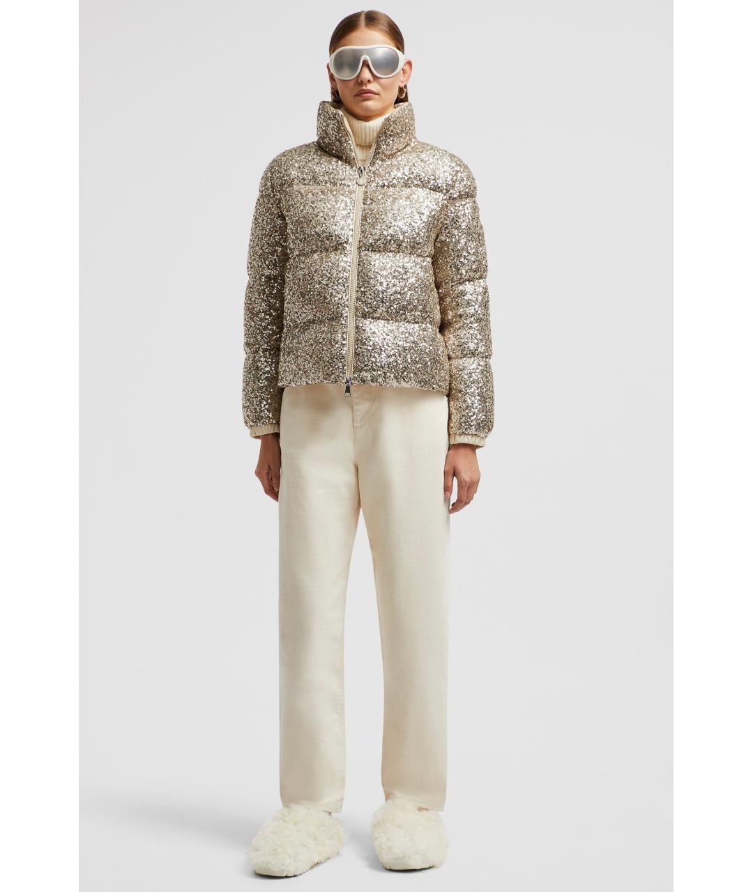 MONCLER Золотой полиэстеровый пуховик, фото 5