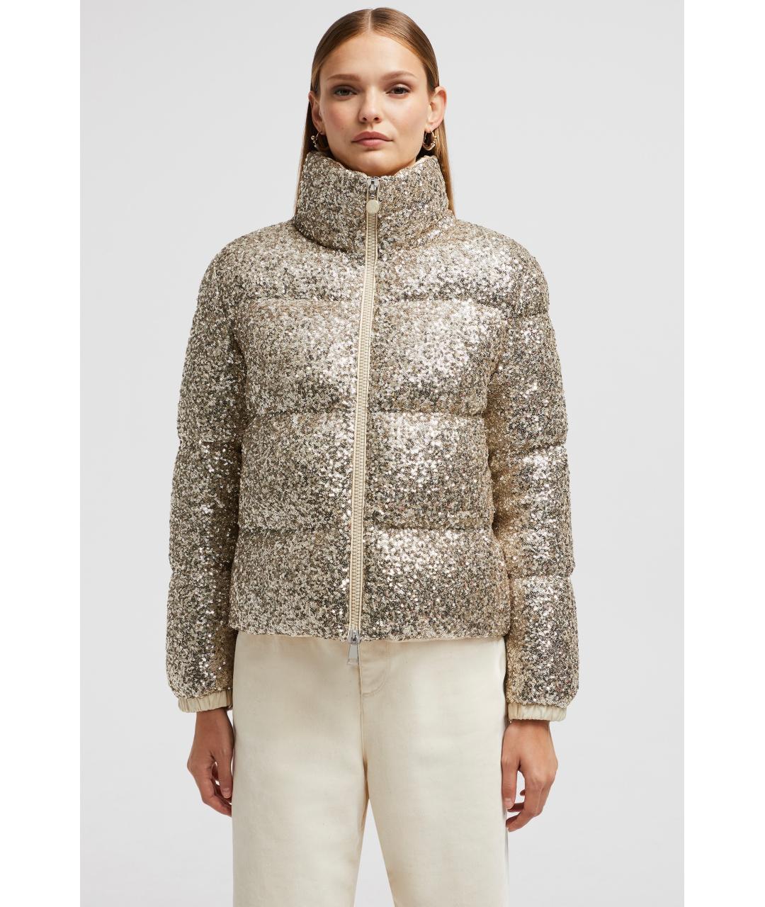 MONCLER Золотой полиэстеровый пуховик, фото 6