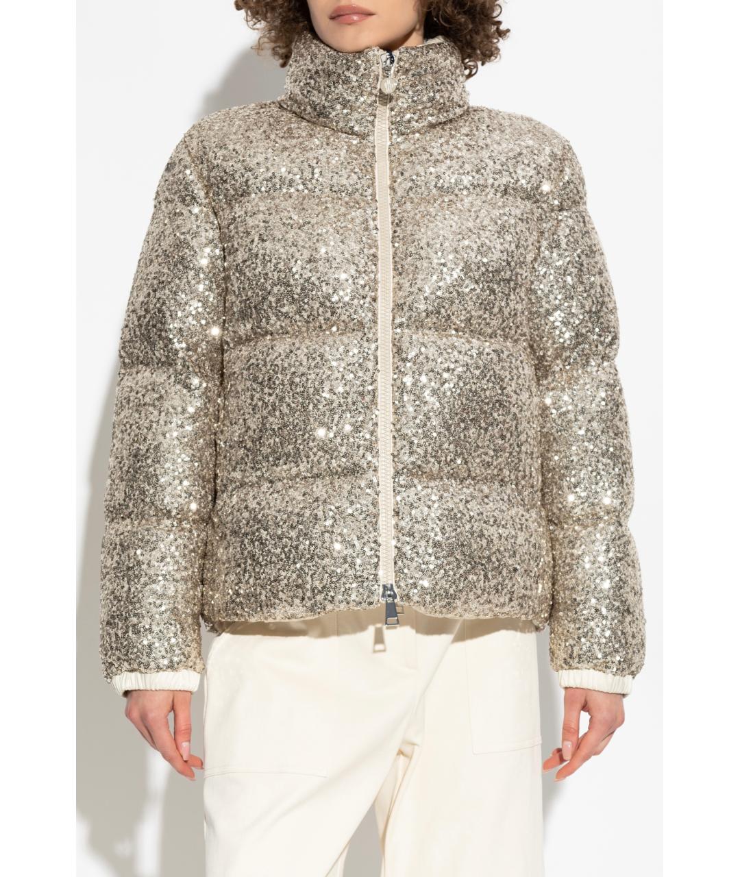 MONCLER Золотой полиэстеровый пуховик, фото 2