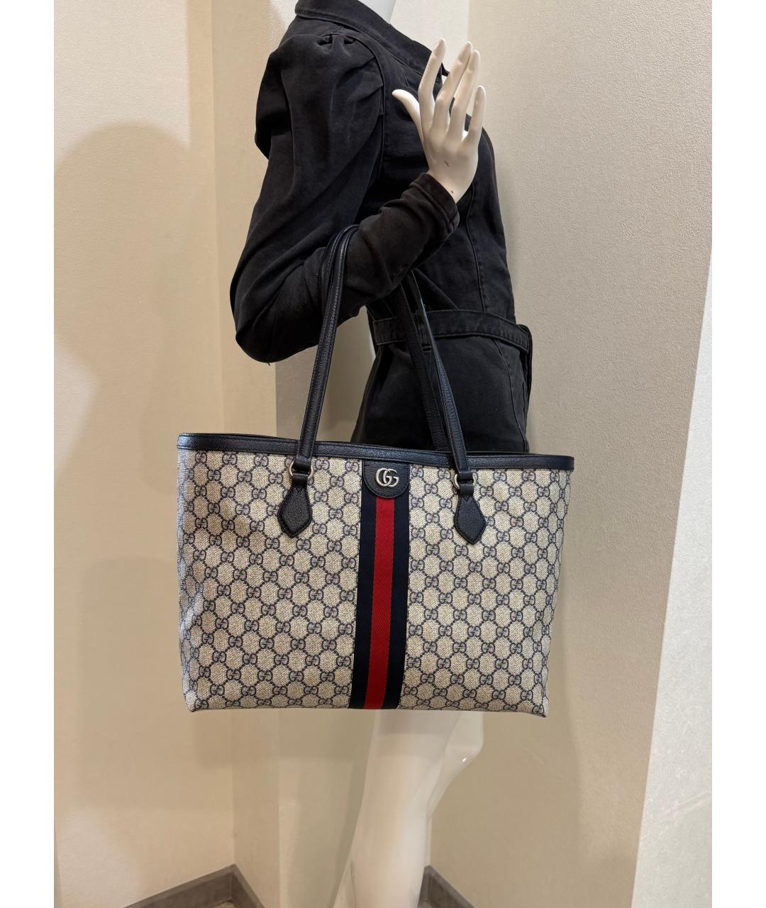 GUCCI Бежевая кожаная сумка с короткими ручками, фото 5