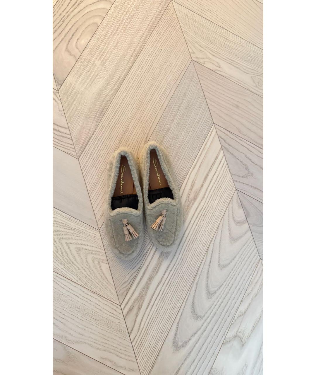 SANTONI Бежевые текстильные лоферы, фото 2