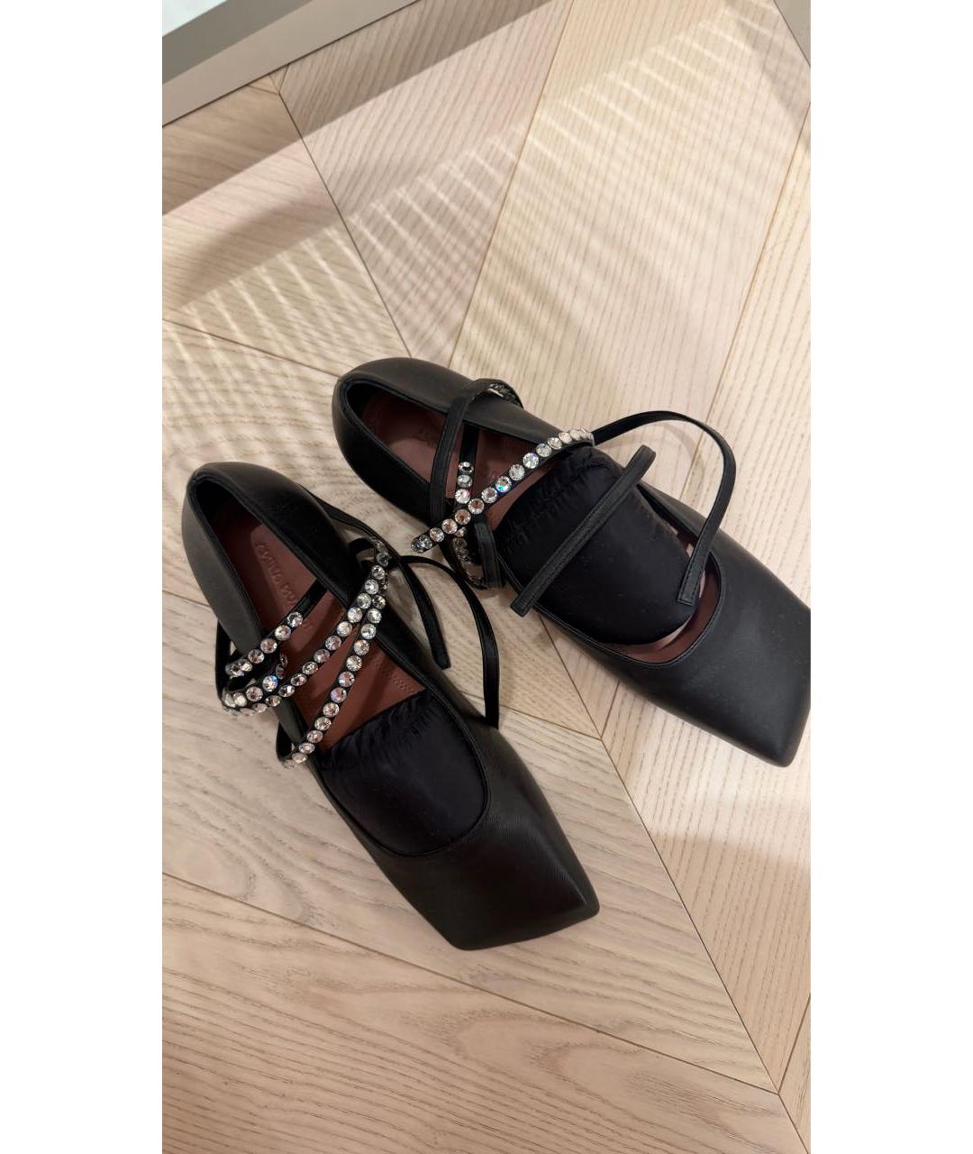 Amina Muaddi Черные кожаные балетки, фото 2