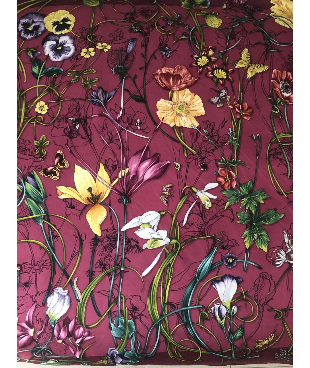 GUCCI Бордовый шелковый платок, фото 6