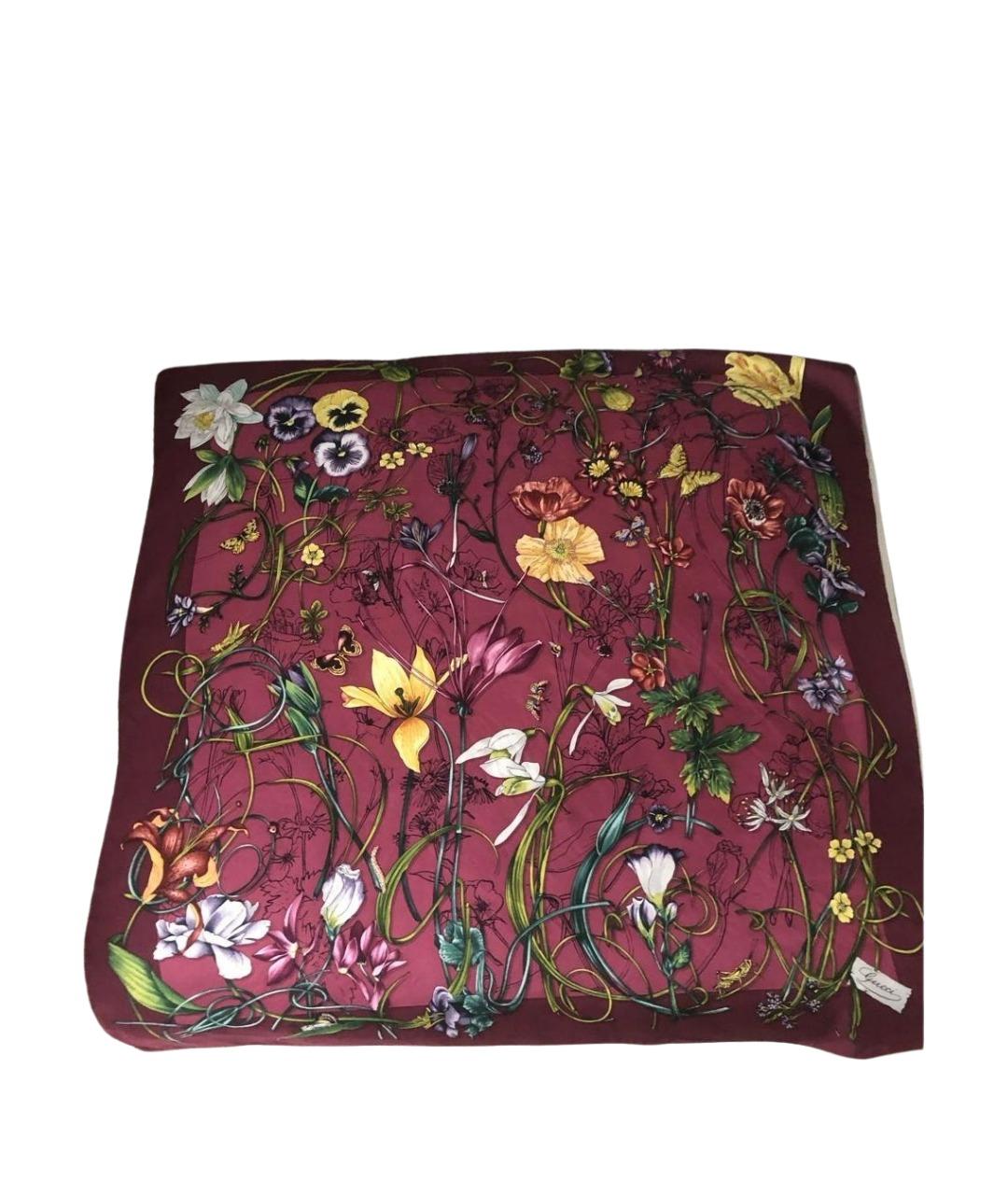 GUCCI Бордовый шелковый платок, фото 1